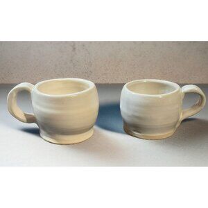 Artisian Pottery Mug Pair With Artist Signature "Ado" Minimalist Farmhouse